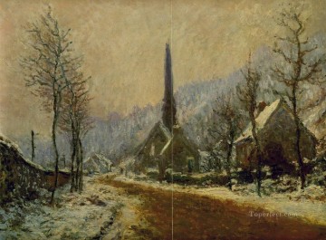 クロード・モネ Painting - 雪の天気のジュフォスの教会 クロード・モネ